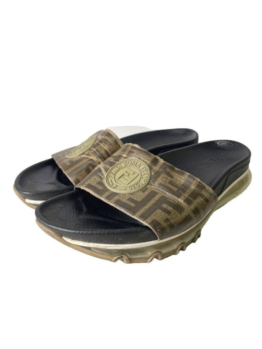 Fendi Slide Sandals Lava Logo Zucca Pattern Brown 8